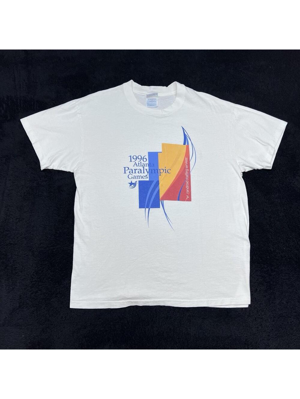Vintage 1996 Paralympic Atlanta Olympic Games Hanes Beefy Tag White Tee Sz Large